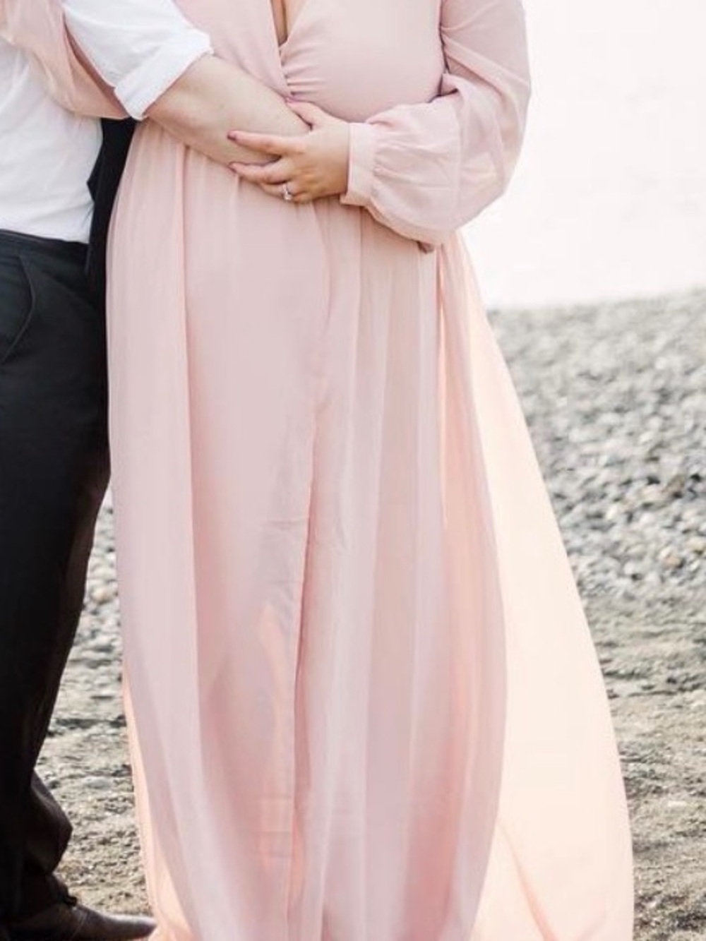 Lulu's Blush Pink Long Sleeve Chiffon Maxi Dress